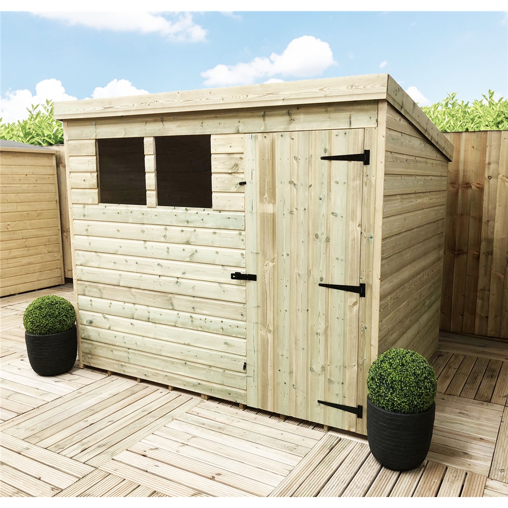 7FT x 5FT Pressure Treated Tongue & Groove Pent Shed + 2 Windows 