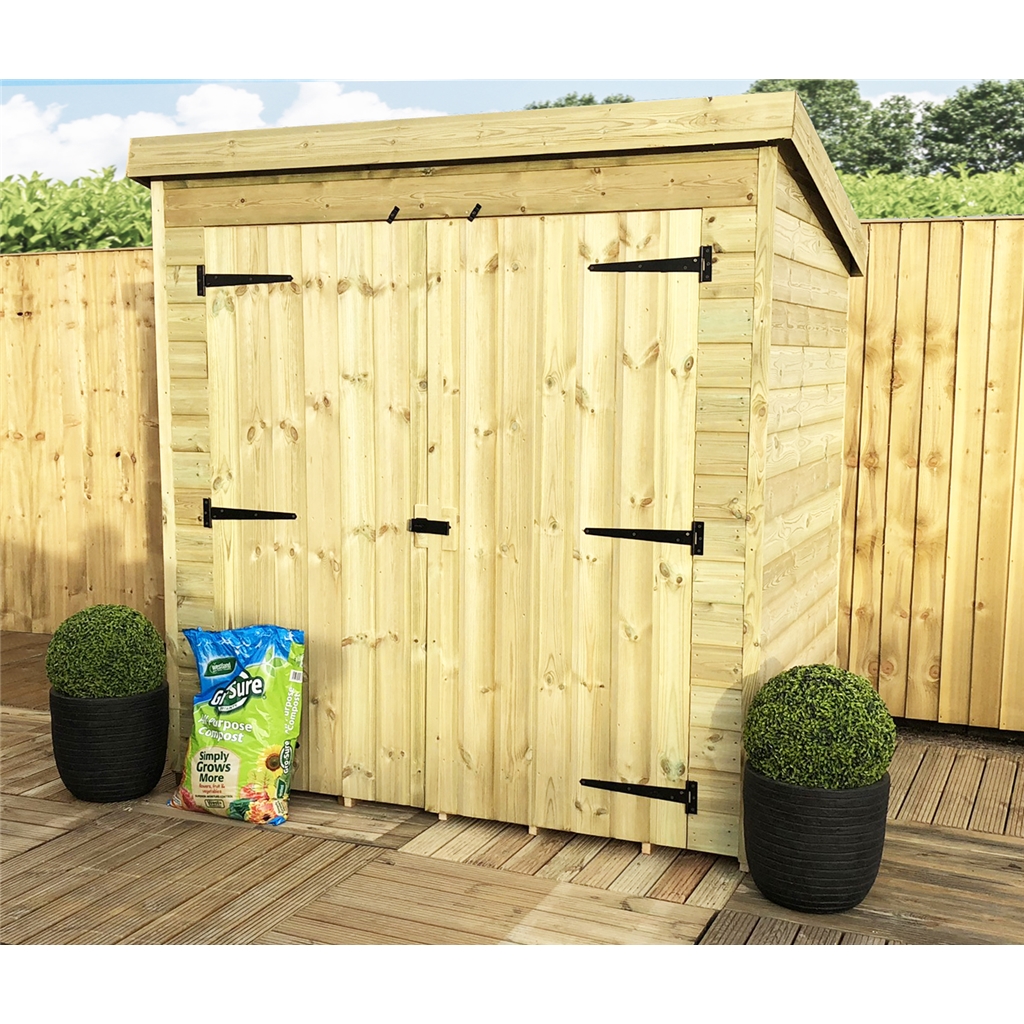  4FT Windowless Pressure Treated Tongue &amp; Groove Pent Shed + Double