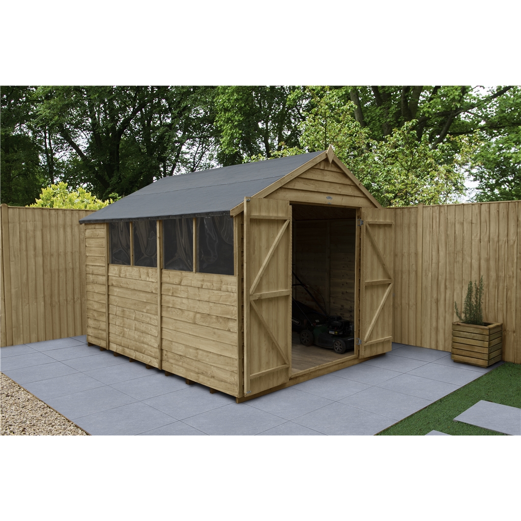 1024 #173E81 Treated Overlap Apex Shed With Double Doors And 4 Windows Installed image Shed Doors And Windows 41331024