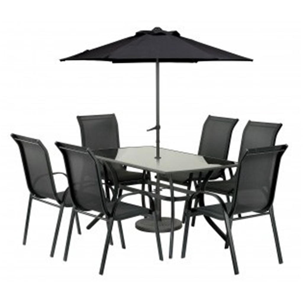Shedswarehouse Com Garden Furniture Cayman Textylene Oos 6 Seater Set Black Rounded With Free Parasol Next Working Day - 6 Seater Patio Furniture Set With Parasol Shedswarehouse Com Garden Furniture Cayman Textylene Oos 6 Seater Set Black Rounded With Free Parasol Next Working Day - 6 Seater Patio Furniture Set With Parasol