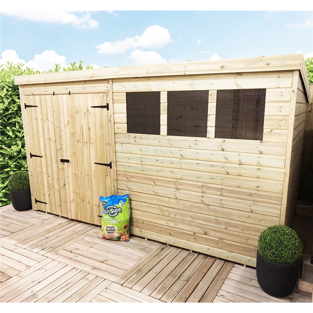 12ft X 4ft Pressure Treated Tongue Groove Pent Shed Double