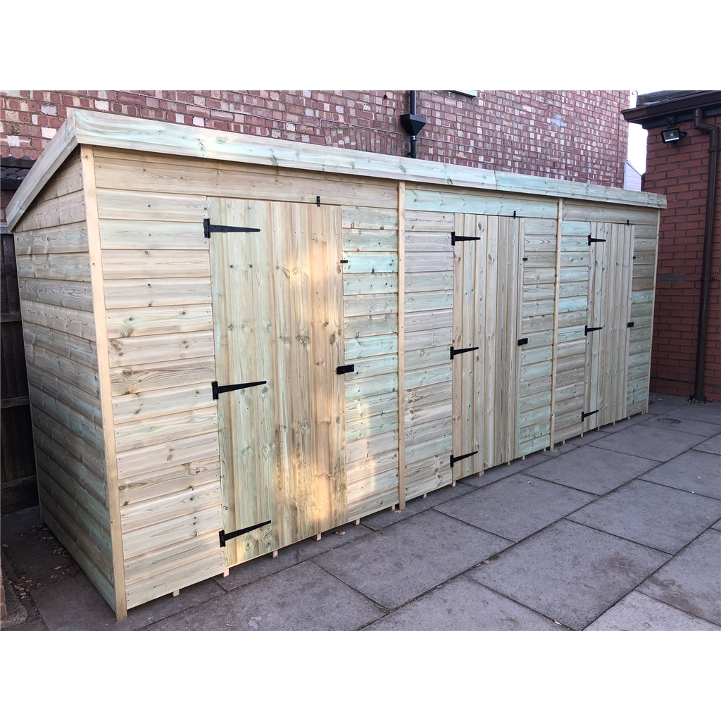 Shedswarehouse Com Aston Bespoke 16ft X 4ft Premier Pressure Treated Tongue And Groove Pent Storage Shed 3 Separate Units With Internal Walls