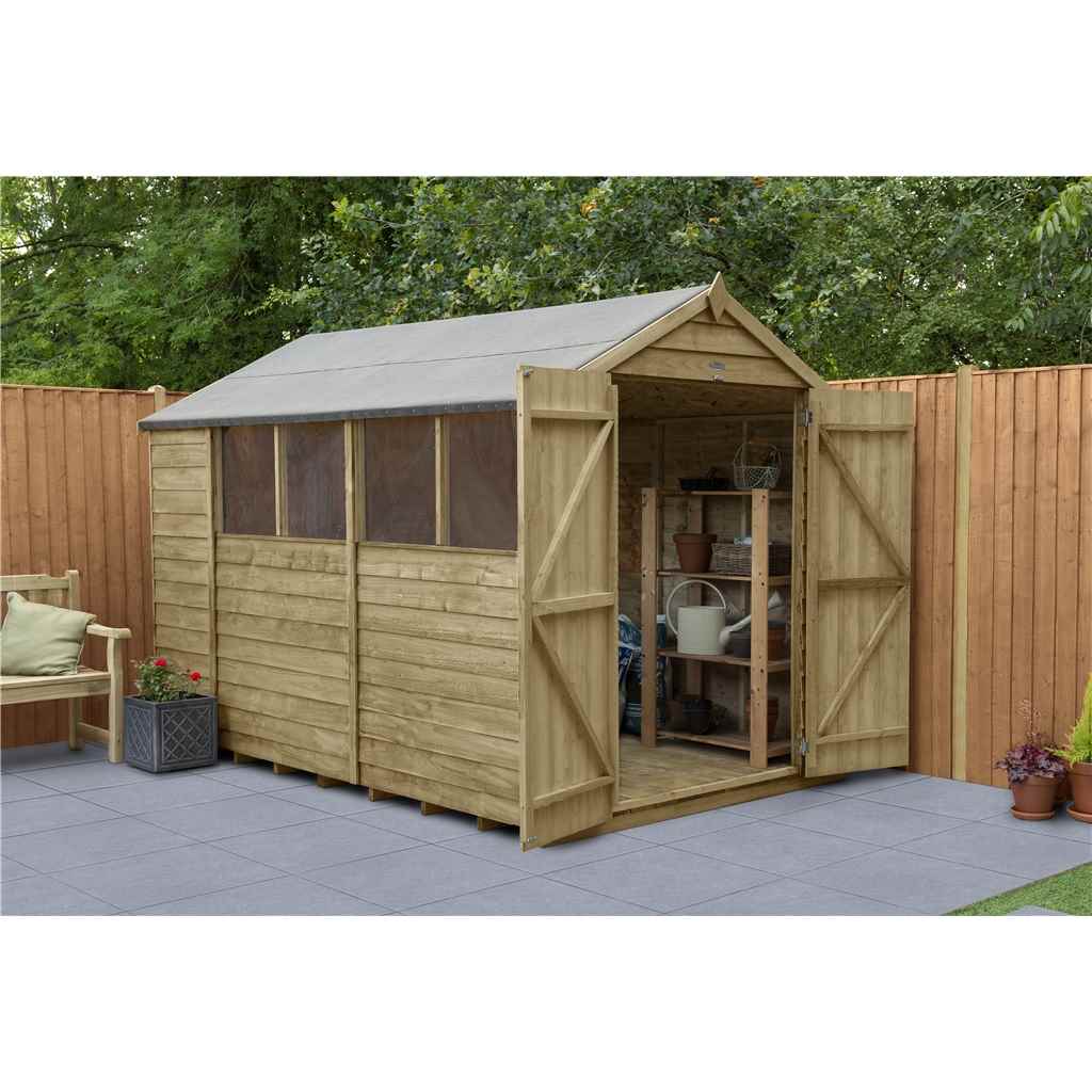 1024 #486822 Treated Overlap Apex Shed With Double Doors And 4 Windows Installed image Shed Doors And Windows 41331024
