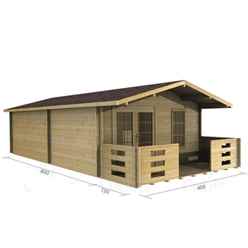 4m X 8m Premier Bozel Log Cabin - Double Glazing - 70mm Wall Thicknes