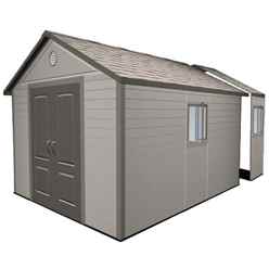 OOS - AWAITING RETURN TO STOCK DATE - 11ft x 16ft Life Plus Single Entrance Plastic Apex Shed with Plastic Floor + 4 Windows  (3.37m x 4.89m)