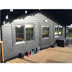 6m x 8m Premier Classroom Log Cabin - Insulated - 70mm Wall Thickness - Double Glazing - Toughened Safety Glass Plus 6m x 11m Veranda