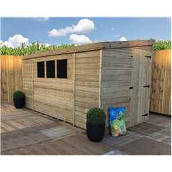 12ft X 4ft Reverse Pressure Treated Tongue & Groove Pent Shed + 3 Windows And Single Door + Safety Toughened Glass (please Select Left Or Right Panel For Door)