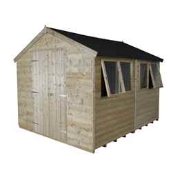 10ft X 8ft (3.10m X 2.63m) Pressure Treated Tongue And Groove Apex Wooden Shed With Double Doors And 4 Windows
