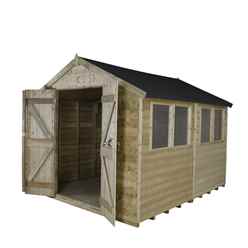 Installed 10ft X 8ft (3.10m X 2.63m) Pressure Treated Tongue And Groove Apex Wooden Shed With Double Doors And 4 Windows - Installation Included