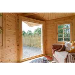 4m X 2.8m Corner Log Cabin With Separate Storage Area (door On Left) (34mm Wall Thickness) **includes Free Shingles**