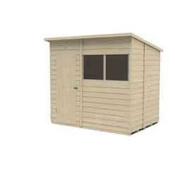 7ft X 5ft (1.5m X 2.1m) Pressure Treated Overlap Pent Shed With Single Door And 2 Windows - Modular