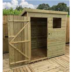 6FT x 4FT Pressure Treated Tongue & Groove Pent Shed With 1 Window + Single Door + Safety Toughened Glass