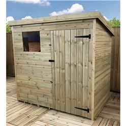 6ft X 5ft Pressure Treated Tongue & Groove Pent Shed With 1 Window + Single Door + Safety Toughened Glass