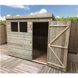 8ft X 4ft Pressure Treated Tongue & Groove Pent Shed With 2 Windows + Single Door + Safety Toughened Glass