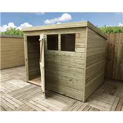8ft X 4ft Pressure Treated Tongue & Groove Pent Shed With 2 Windows + Single Door + Safety Toughened Glass