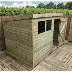 8FT x 6FT Pressure Treated Tongue & Groove Pent Shed Wtih 2 Windows + Single Door + Safety Toughened Glass
