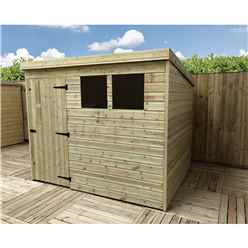 8FT x 6FT Pressure Treated Tongue & Groove Pent Shed Wtih 2 Windows + Single Door + Safety Toughened Glass
