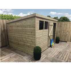 10ft X 6ft Pressure Treated Tongue & Groove Pent Shed With 3 Windows + Single Door + Safety Toughened Glass