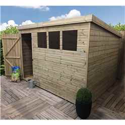 10ft X 6ft Pressure Treated Tongue & Groove Pent Shed With 3 Windows + Single Door + Safety Toughened Glass