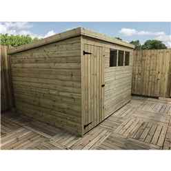 10ft X 4ft Pressure Treated Tongue & Groove Pent Shed + 3 Windows + Single Door + Safety Toughened Glass