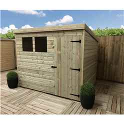 7FT x 5FT Pressure Treated Tongue & Groove Pent Shed With 2 Windows + Single Door + Safety Toughened Glass