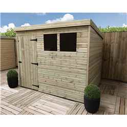 7FT x 5FT Pressure Treated Tongue & Groove Pent Shed With 2 Windows + Single Door + Safety Toughened Glass