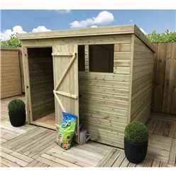 7ft X 6ft Pressure Treated Tongue & Groove Pent Shed With 2 Windows + Single Door + Safety Toughened Glass