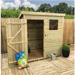 5FT x 3FT Pressure Treated Tongue & Groove Pent Shed With 1 Window + Single Door + Safety Toughened Glass