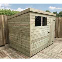 7FT x 3FT Pressure Treated Tongue & Groove Pent Shed + 2 Windows + Single Door + Safety Toughened Glass