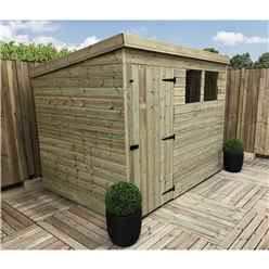 7FT x 7FT Pressure Treated Tongue & Groove Pent Shed + 2 Windows + Single Door + Safety Toughened Glass