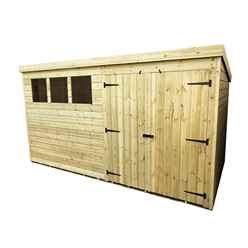 12ft X 6ft Pressure Treated Tongue & Groove Pent Shed + Double Doors With 3 Windows + Safety Toughened Glass