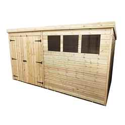 12ft X 7ft Pressure Treated Tongue & Groove Pent Shed + Double Doors With 3 Windows + Safety Toughened Glass