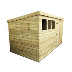 12ft X 8ft Pressure Treated Tongue & Groove Pent Shed + Double Doors With 3 Windows + Safety Toughened Glass