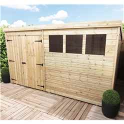 14ft X 6ft Pressure Treated Tongue & Groove Pent Shed + Double Doors With 3 Windows + Safety Toughened Glass