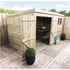 12ft X 5ft Pressure Treated Tongue & Groove Pent Shed + Double Doors + 3 Windows + Safety Toughened Glass
