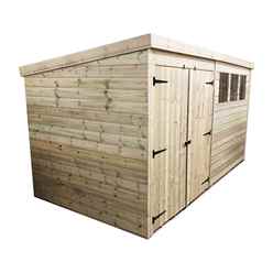 14ft X 5ft Pressure Treated Tongue & Groove Pent Shed + Double Doors + 3 Windows + Safety Toughened Glass