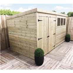 10ft X 8ft Pressure Treated Tongue & Groove Pent Shed + Double Doors + 1 Window + Safety Toughened Glass