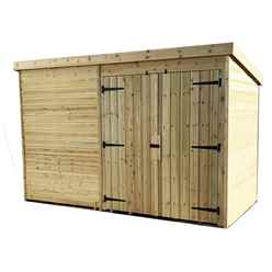 10FT x 3FT Windowless Pressure Treated Tongue & Groove Pent Shed + Double Doors
