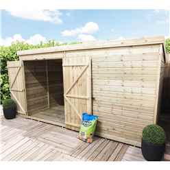 14ft X 4ft Windowless Pressure Treated Tongue & Groove Pent Shed + Double Doors