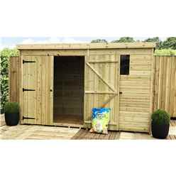 10ft X 3ft Pressure Treated Tongue & Groove Pent Shed + Double Doors + 1 Window + Safety Toughened Glass