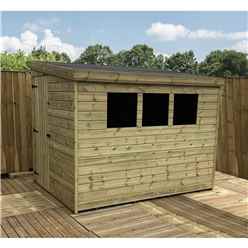 7ft X 4ft Reverse Pressure Treated Tongue & Groove Pent Shed With 3 Windows + Side Door + Safety Toughened Glass