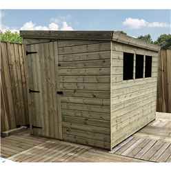 7FT x 5FT Reverse Pressure Treated Tongue & Groove Pent Shed With 3 Windows + Side Door + Safety Toughened Glass