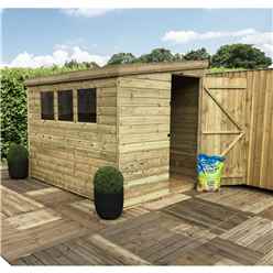 8FT x 4FT Reverse Pressure Treated Tongue & Groove Pent Shed With 3 Windows + Side Door + Safety Toughened Glass