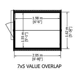 7ft X 5ft  (2.05m X 1.62m) - Super Value Overlap - Apex Wooden Garden Shed - Windowless - Single Door