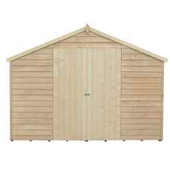 15ft X 10ft (3.05m X 4.55m) Overlap Apex Pressure Treated Shed With Double Doors And 6 Windows - Modular