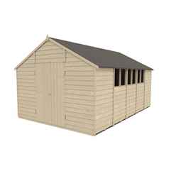 15ft X 10ft (3.05m X 4.55m) Overlap Apex Pressure Treated Shed With Double Doors And 6 Windows - Modular