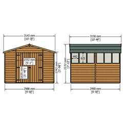 10ft x 10ft  (2.99m x 2.99m) - Dip Treated Overlap - Apex Wooden Garden Shed - 6 Windows - Double Doors