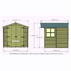 Installed - 7ft X 7ft (1.98m X 2.04m) - Dip Treated Overlap - Apex Garden Shed - 1 Opening Window - Double Doors - 10mm Solid Osb Floor Installation Included