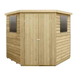 7ft x 7ft (2.9m x 2.3m) Pressure Treated Overlap Corner Shed With Double Doors and 2 Windows