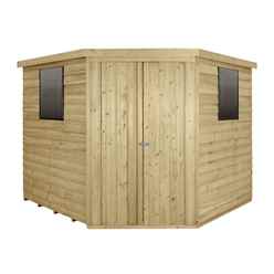 8ft X 8ft (3.4m X 2.8m) Pressure Treated Overlap Corner Shed With Double Doors And 2 Windows - Core